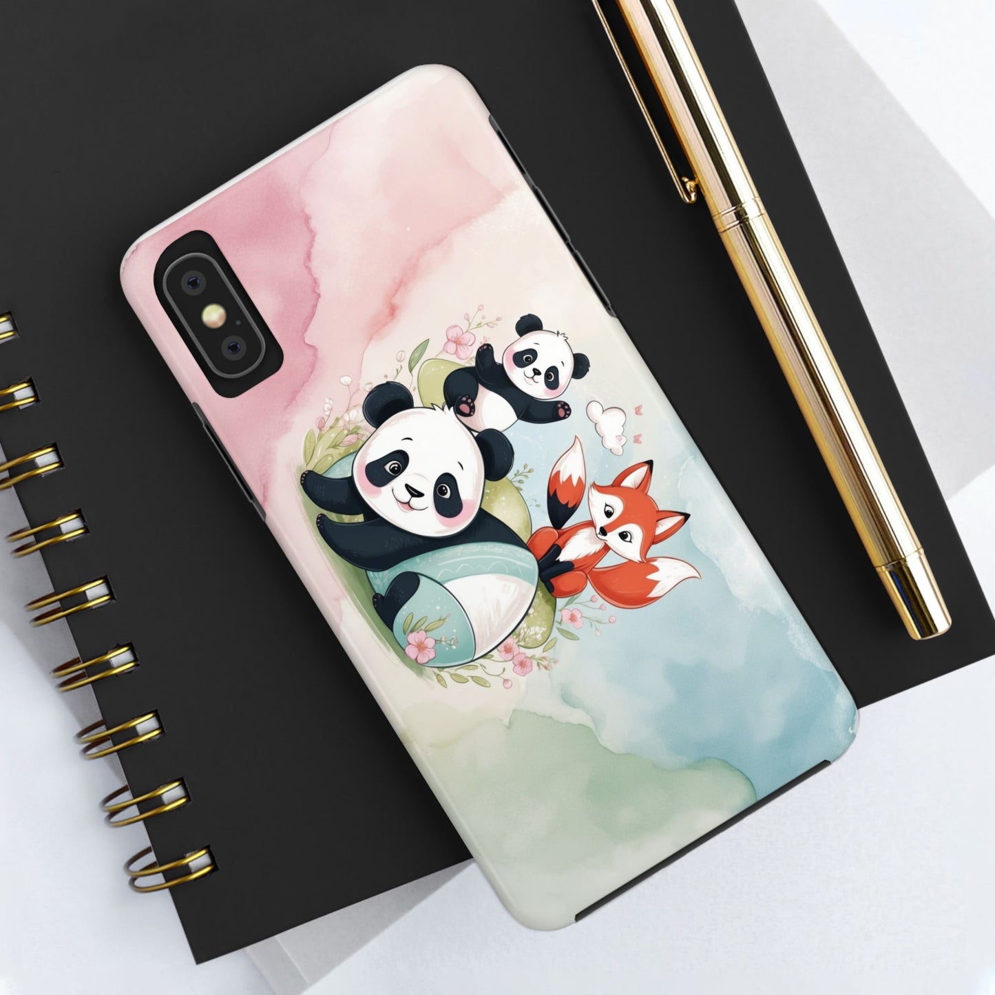 Étui Rigide Téléphone Panda et Renard - Design Adorable pour Enfants et Amoureux de la Nature