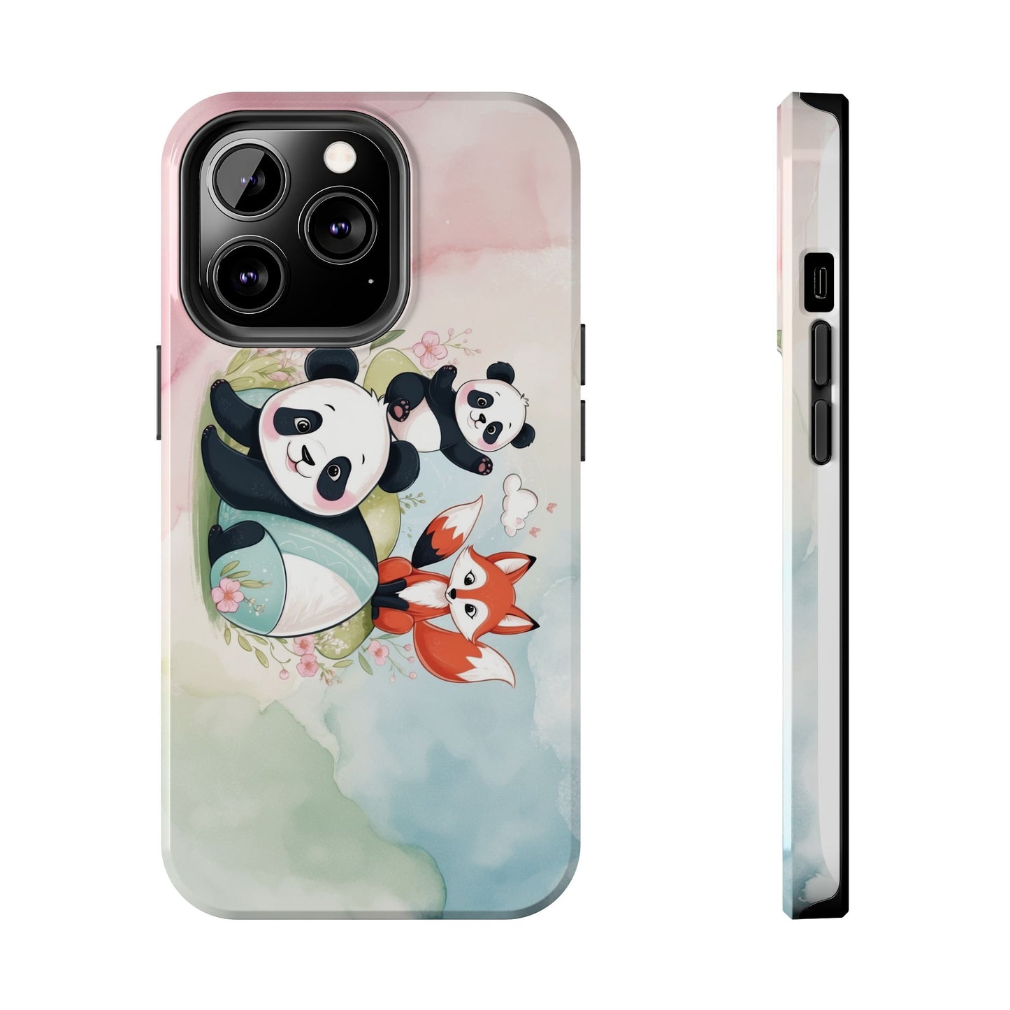 Étui Rigide Téléphone Panda et Renard - Design Adorable pour Enfants et Amoureux de la Nature