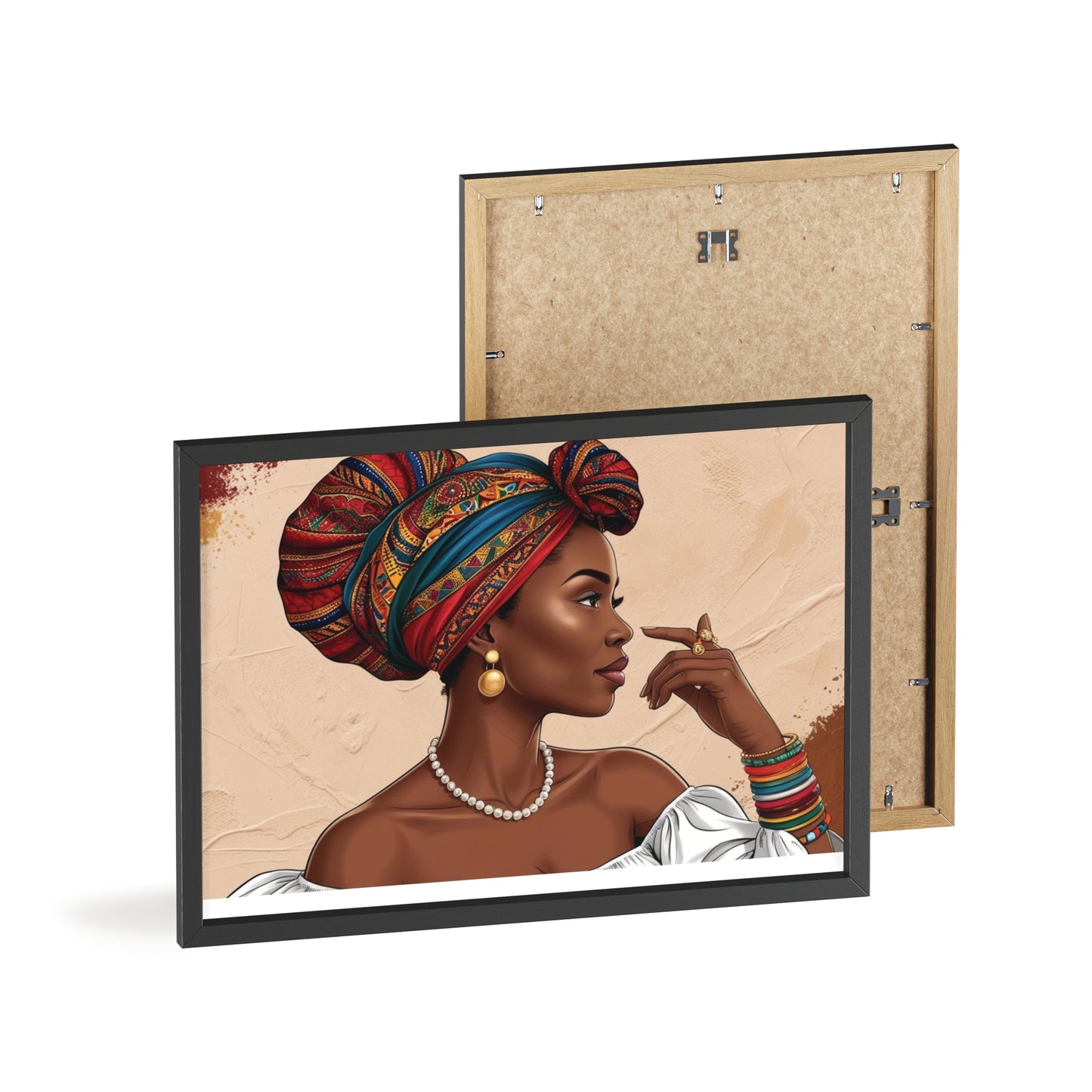 Elegant African Woman Poster with Wooden Frame - Cultural Art Decor