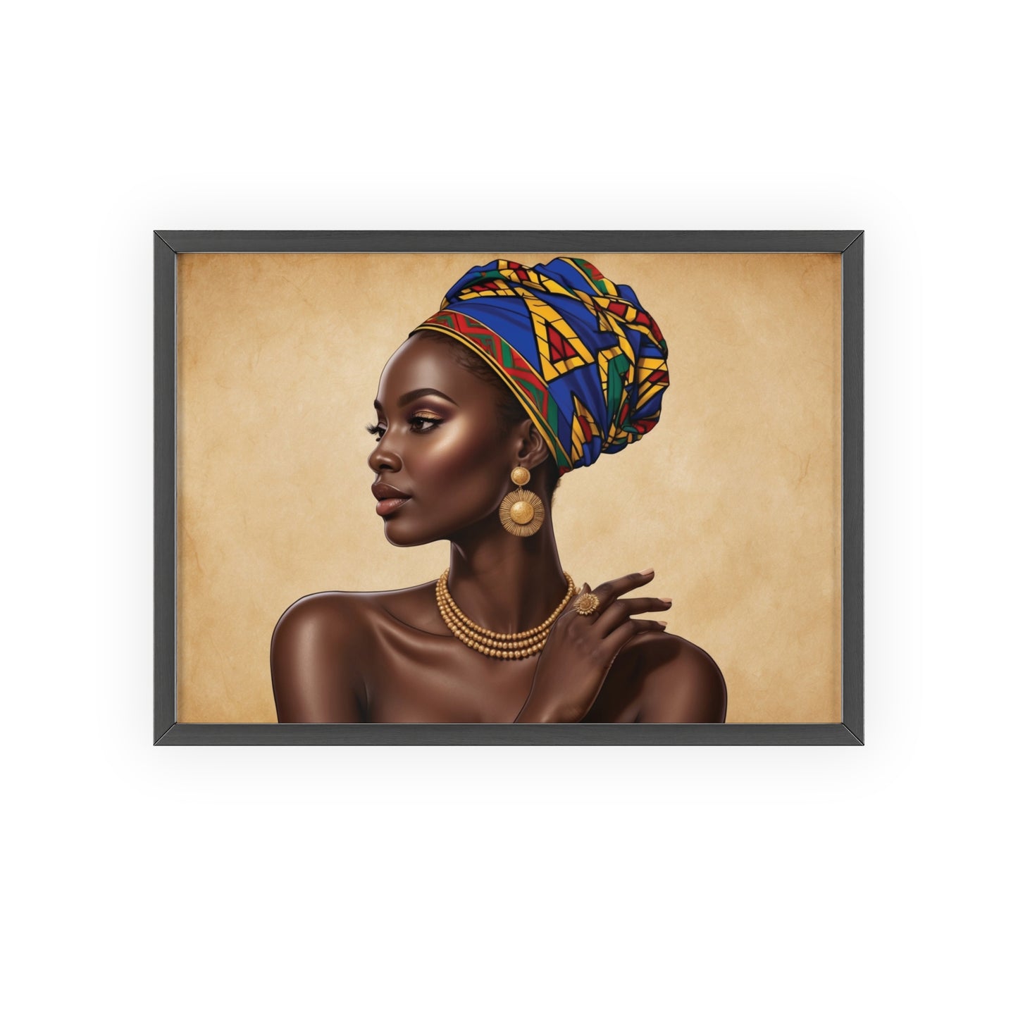 Elegant African Woman Poster with Wooden Frame - Wall Art for Home Decor