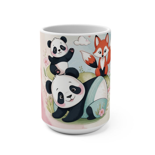 Mug en Céramique avec Pandas et Renard - Cadeau Adorable pour les Amoureux des Animaux