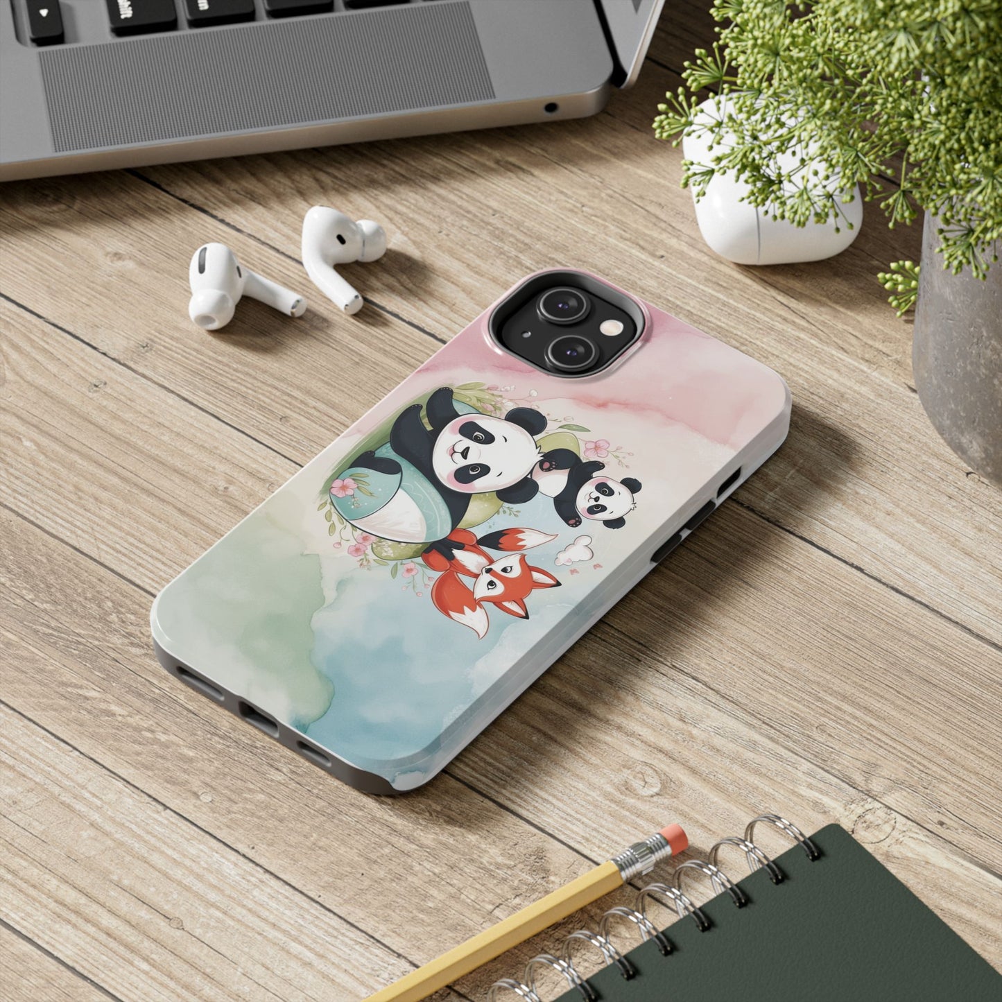 Étui Rigide Téléphone Panda et Renard - Design Adorable pour Enfants et Amoureux de la Nature