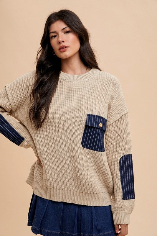 Pull à Épaules Tombantes avec Poche Plaquée - Style Moderne et Confort Décontracté