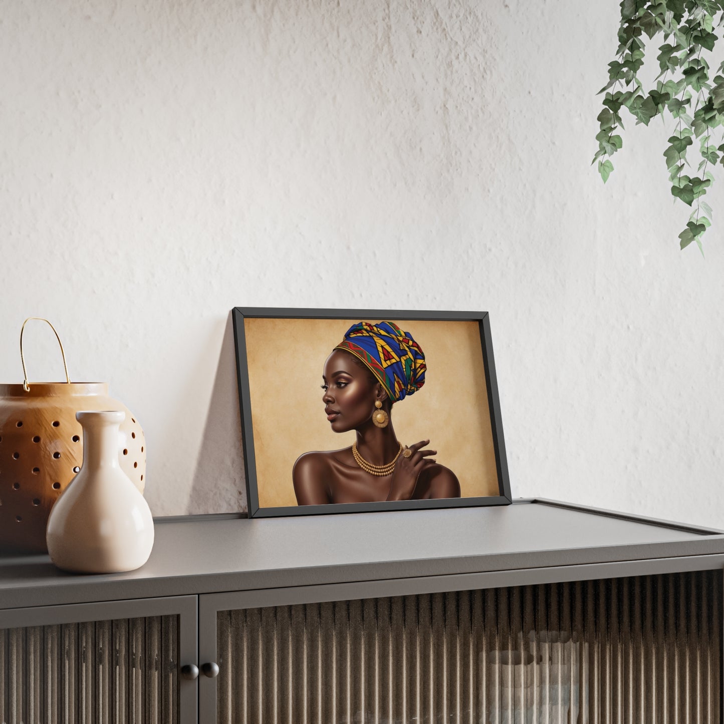 Elegant African Woman Poster with Wooden Frame - Wall Art for Home Decor