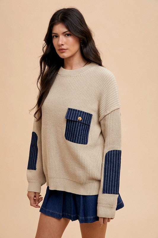 Pull à Épaules Tombantes avec Poche Plaquée - Style Moderne et Confort Décontracté