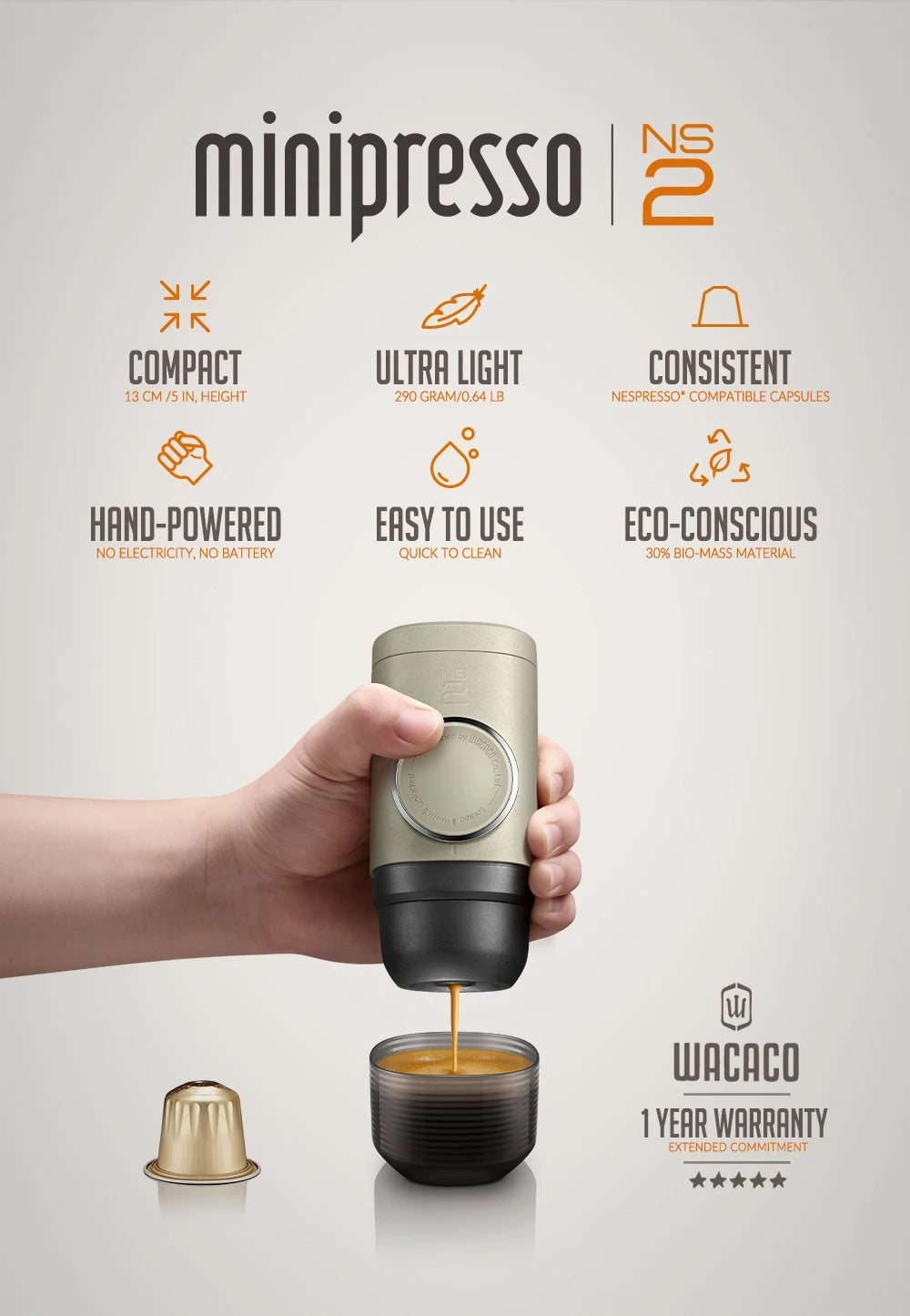 Minipresso NS2 - Machine à Café Portable Compatible Capsules Nespresso®