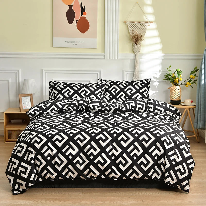 Ensemble de Housse de Couette Noir et Blanc – Design Cartoon Moderne et Confort Inégalé