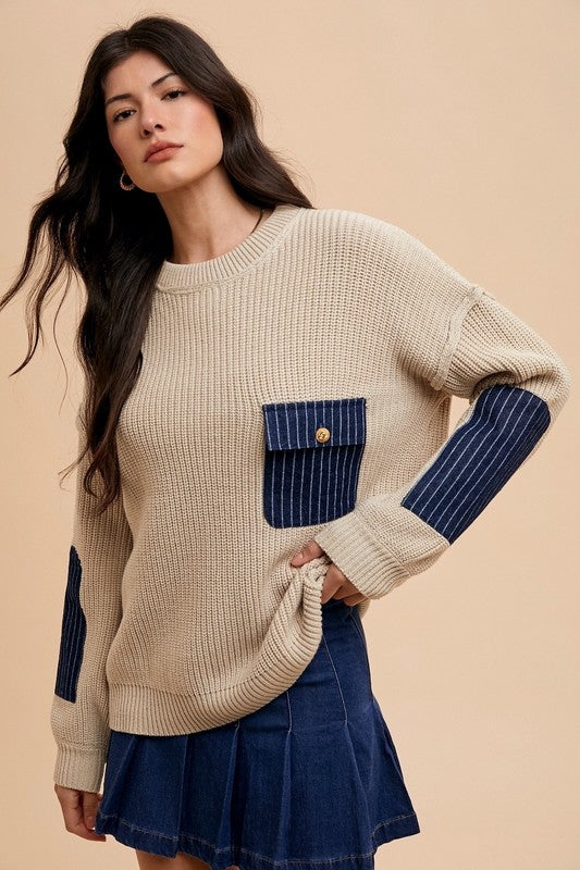 Pull à Épaules Tombantes avec Poche Plaquée - Style Moderne et Confort Décontracté