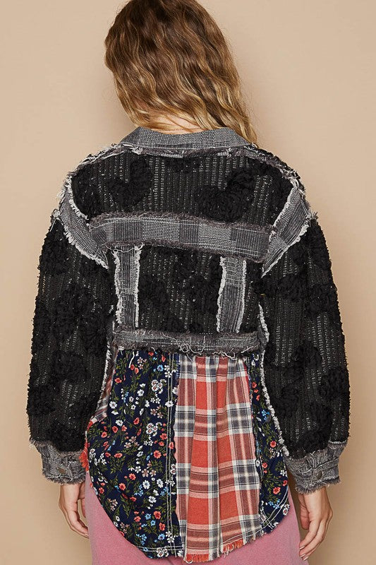 Veste Patchwork au Crochet à Épaules Tombantes - Style Bohème et Unique